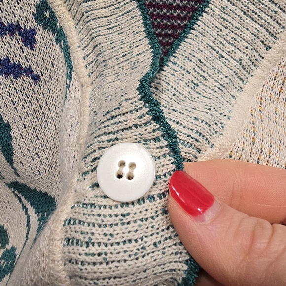 Bogner Vintage Floral Embroidered Beige Cardigan Soze 6 Cotton/Silk - Picture 6 of 16